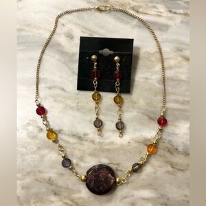 Handmade Gold and Crystal Necklace and Earring Set